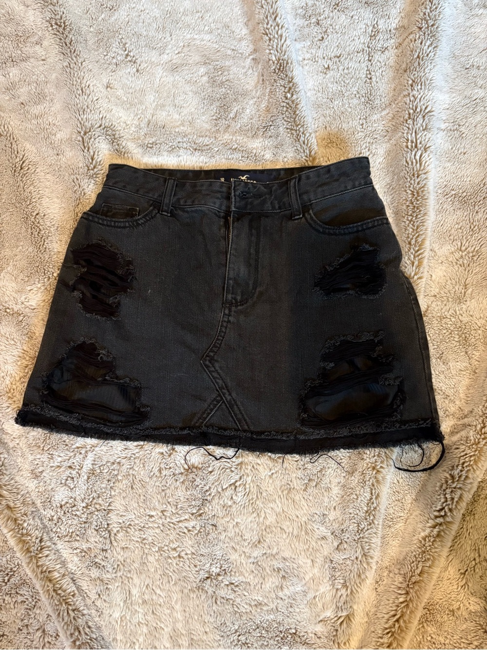 Hollister Black Distressed Denim Mini Skirt